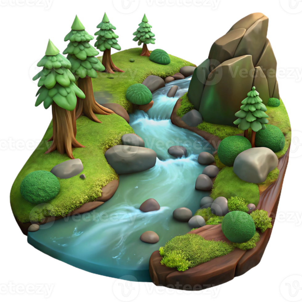 beautiful artistic Forest Stream Transparent Background with Realistic Water original png