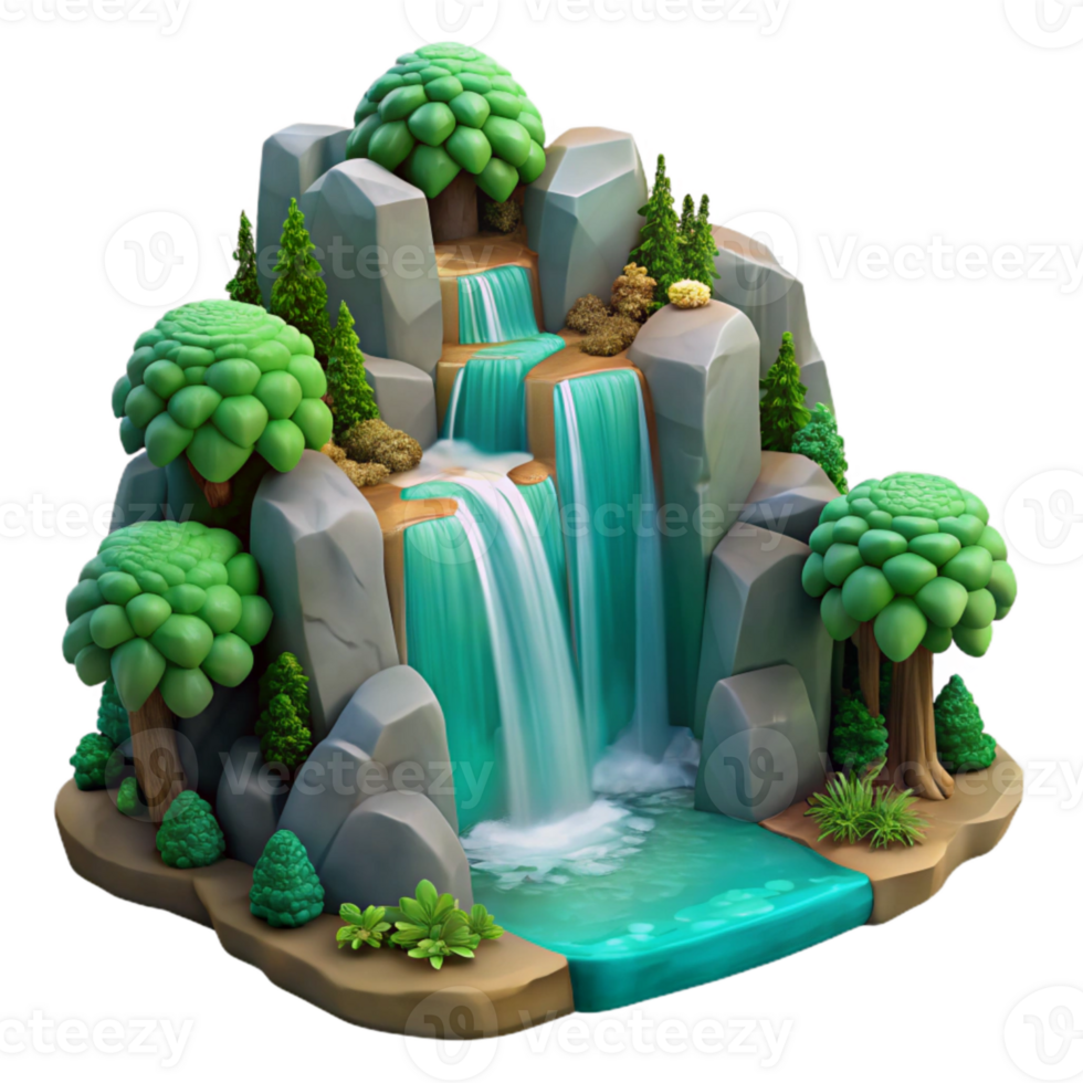 elegant creative Forest Waterfall Cascade Cutout on Transparent Background genuine png