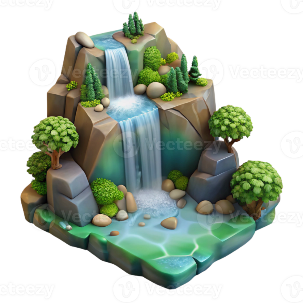 vibrant traditional Forest Waterfall Cascade Cutout on Transparent Background original png