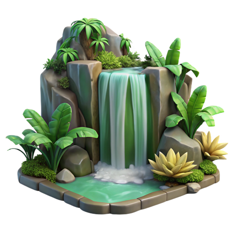 elegant modern Forest Waterfall Cutout with Sunlit Rocks Isolated genuine png