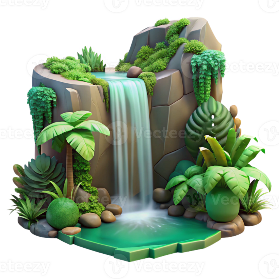 wonderful rustic Forest Waterfall Cutout with Sunlit Rocks Isolated premium png