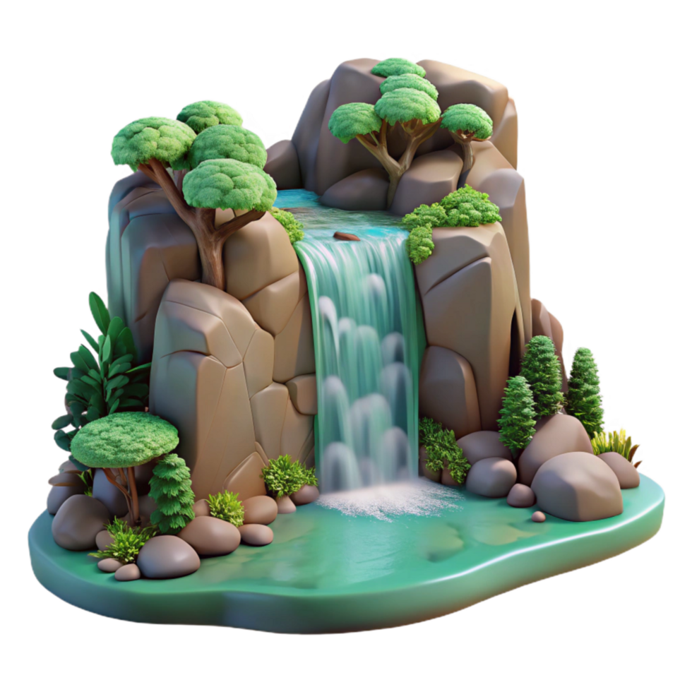 elegant abstract Forest Waterfall Cutout with Sunlit Rocks Isolated png