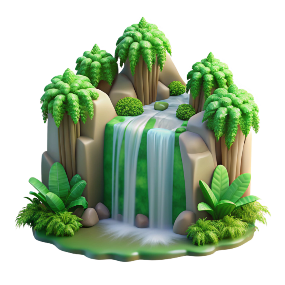 extraordinary creative Forest Waterfall Side View with Bright Green Foliage Transparent exclusive png