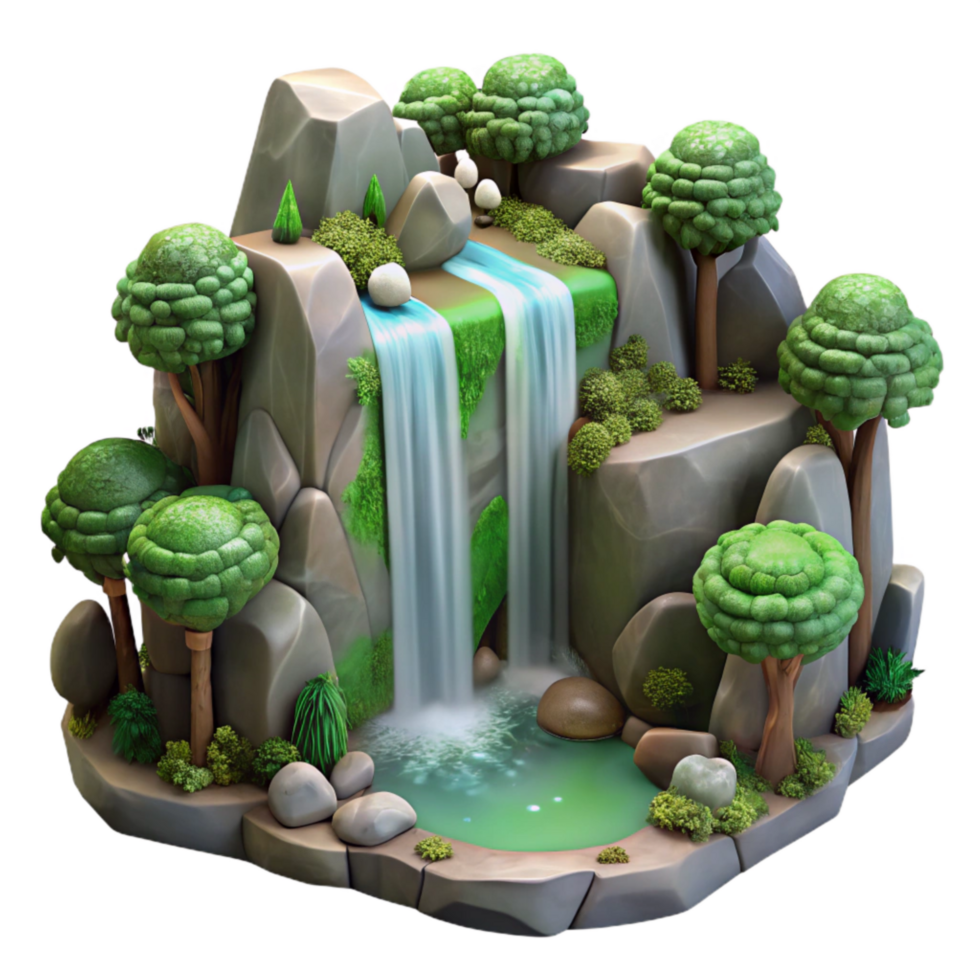 dramatic traditional Forest Waterfall with Lyrax Luminance Isolated premium png