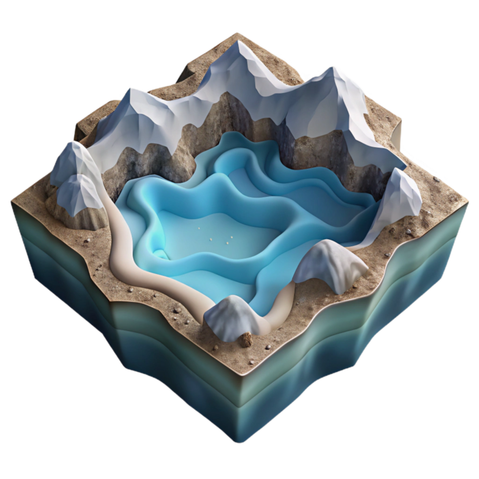 magnificent contemporary Fractal Fjord Cutout Isolated Transparent Background Blue detailed png
