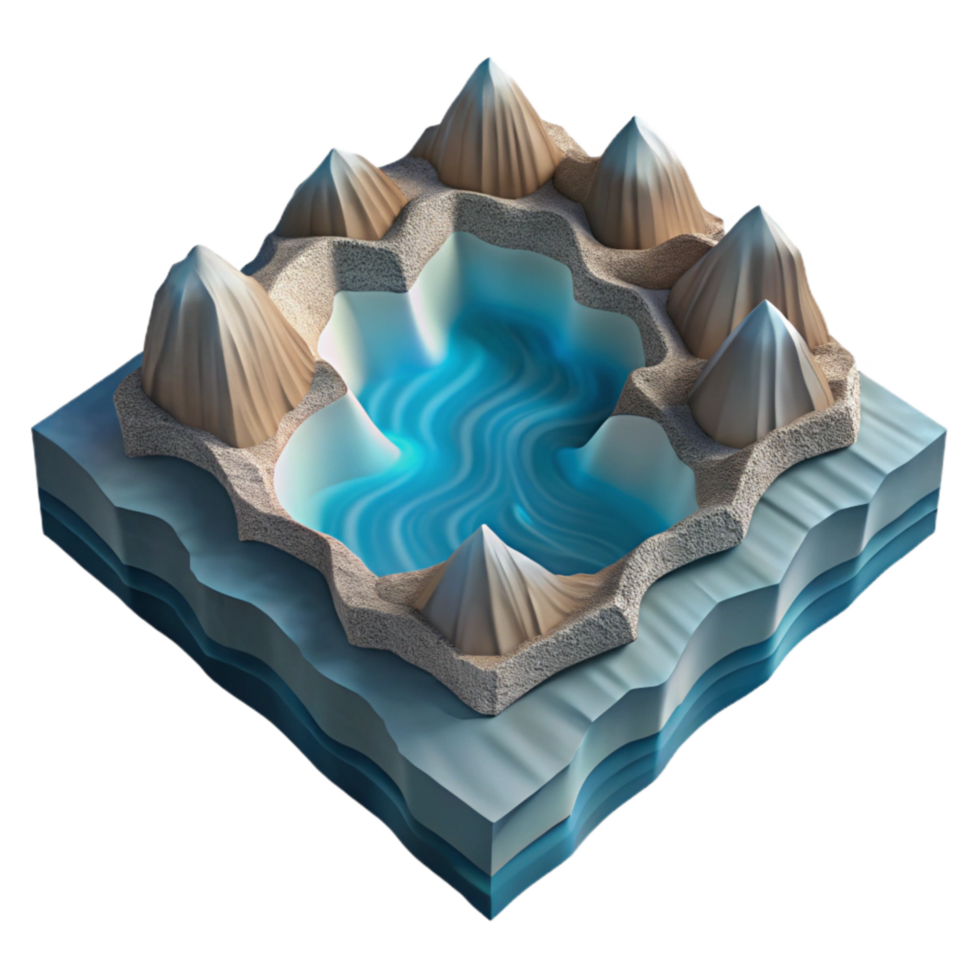 vibrant traditional Fractal Fjord Cutout Isolated Transparent Background Blue authentic png