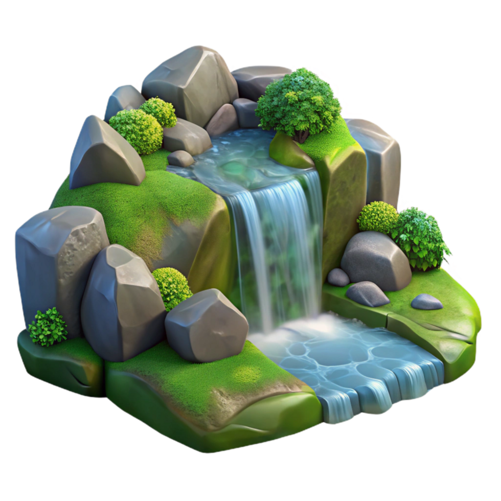 dramatic abstract Gentle Waterfall Stream with Mossy Rocks Transparent Background professional png