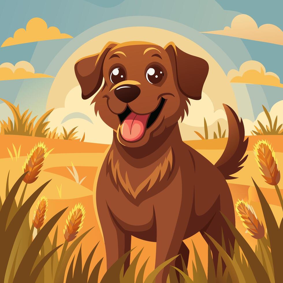 Happy Brown Dog in Field vector
