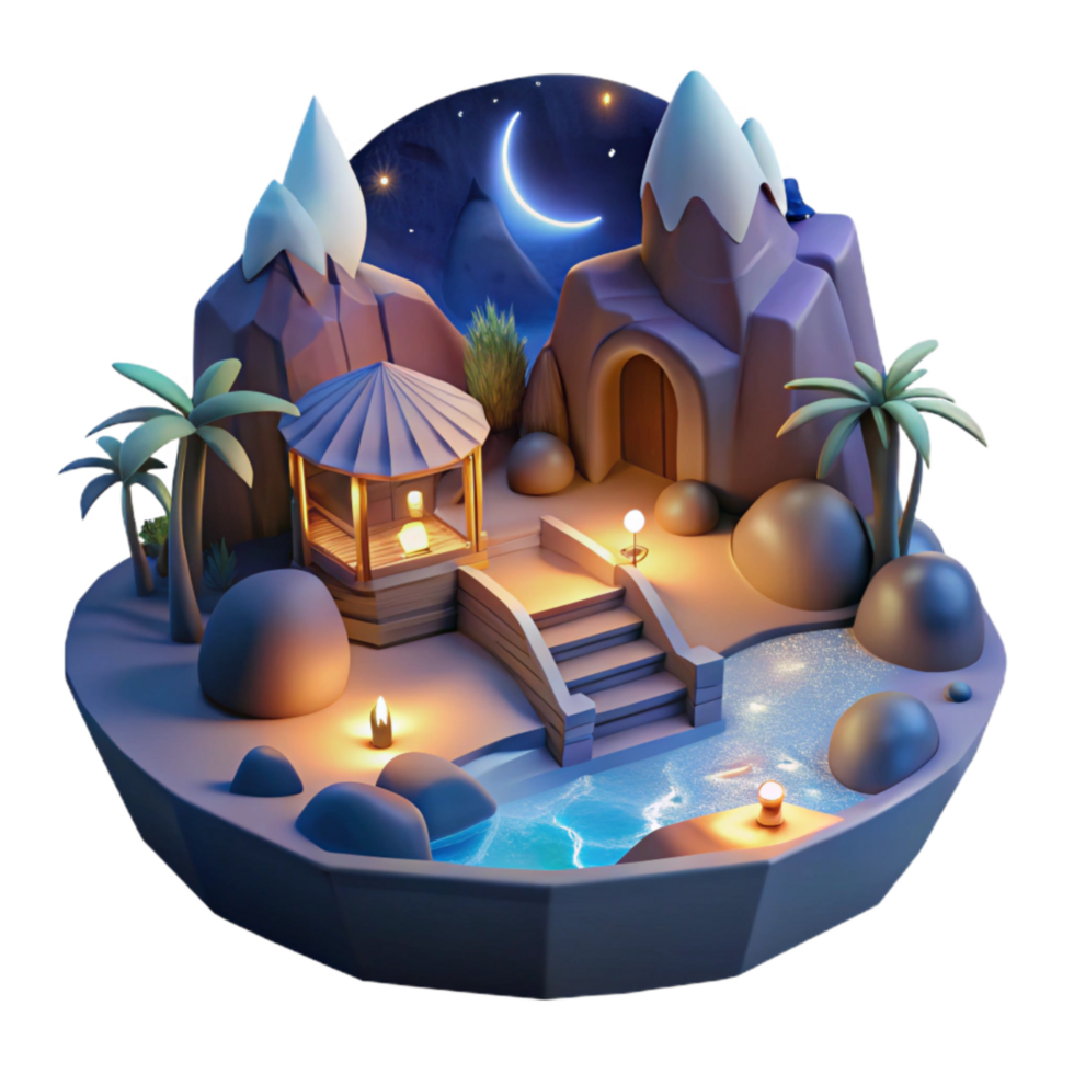 dramatic abstract Glowing Bay Cutout Nighttime Panorama png
