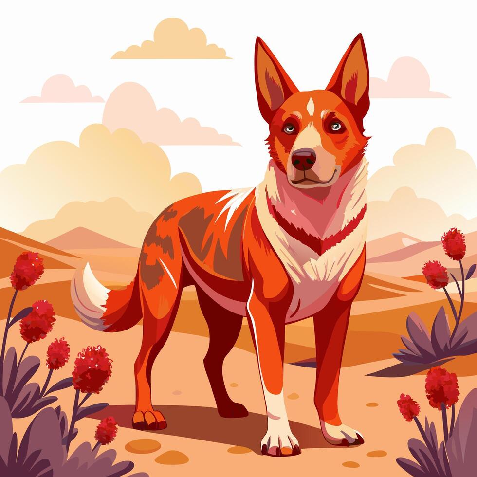 Red Dog in Desert Landscape vector