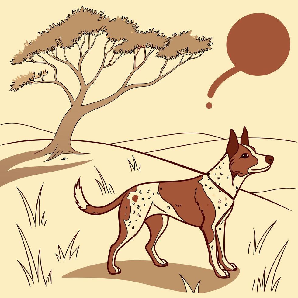 Spotted Dog in Landscape, Cartoon Style vector