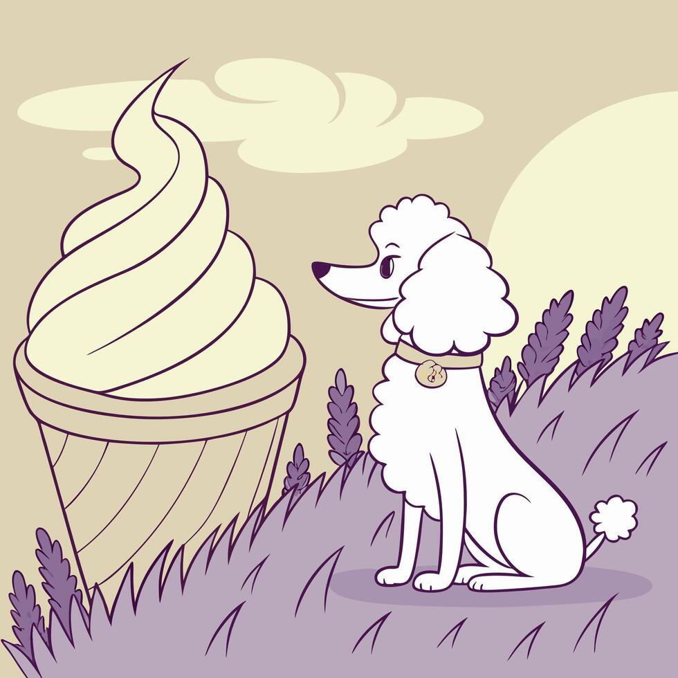 White Poodle Dog Looking at Ice Cream Cone vector