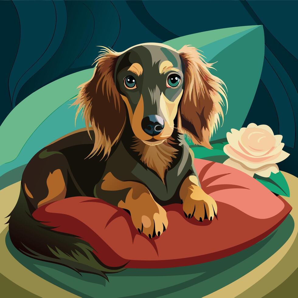 Cute Dachshund Puppy on Pillow vector