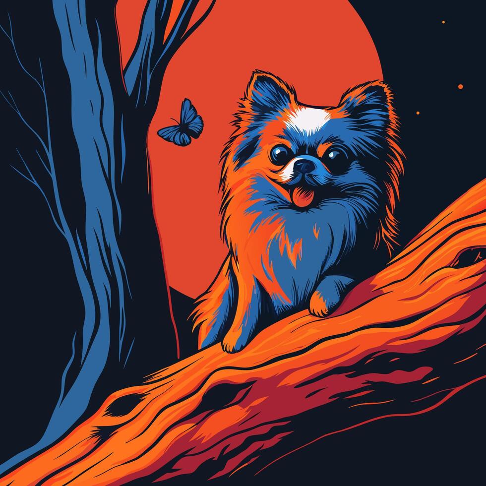 Longhair Chihuahua on Tree Branch vector
