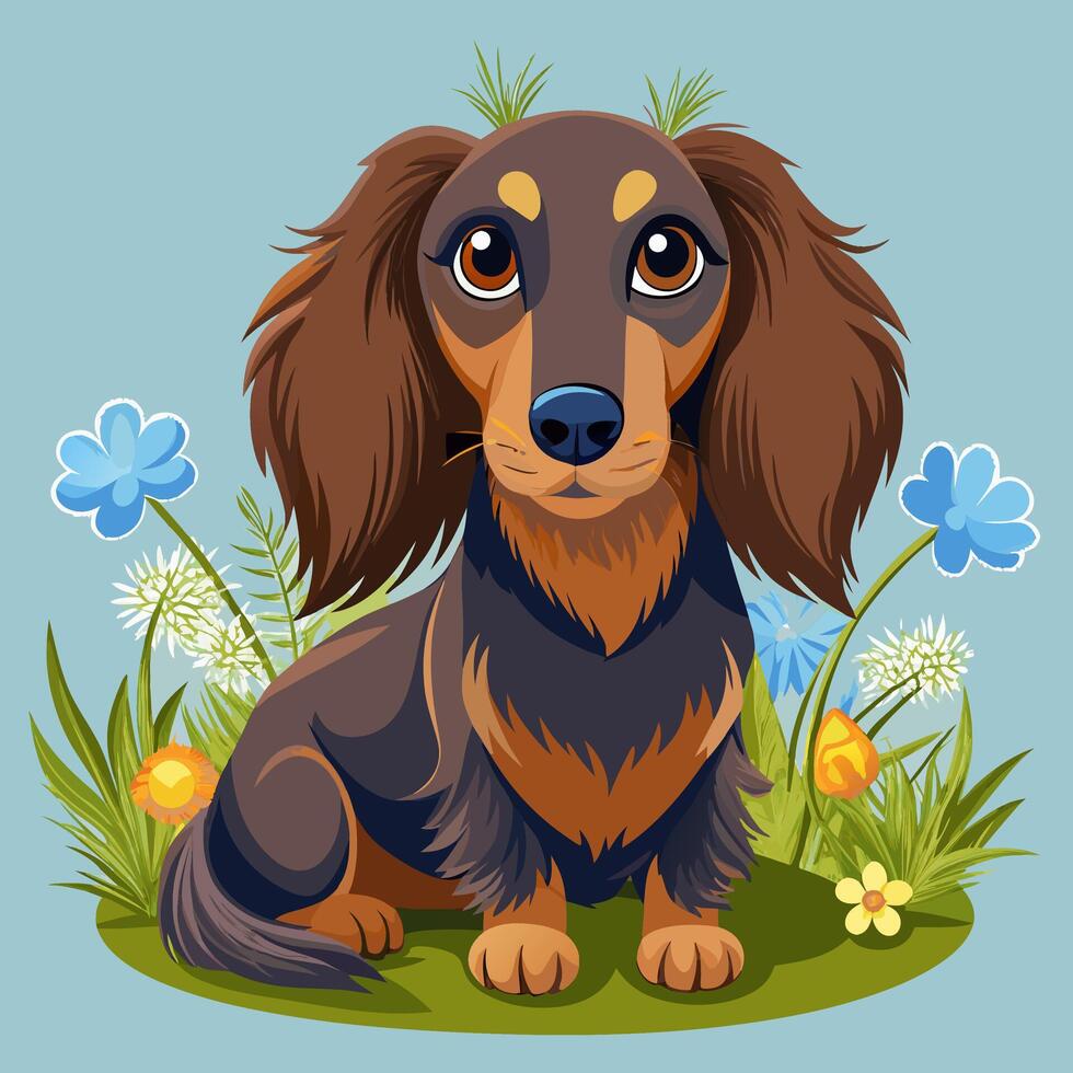 Cute Dachshund Dog in Flowers vector