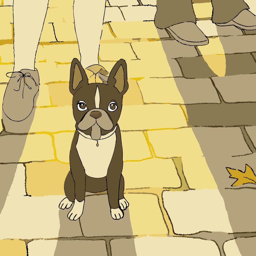 Boston Terrier Dog Sitting on Pavement vector