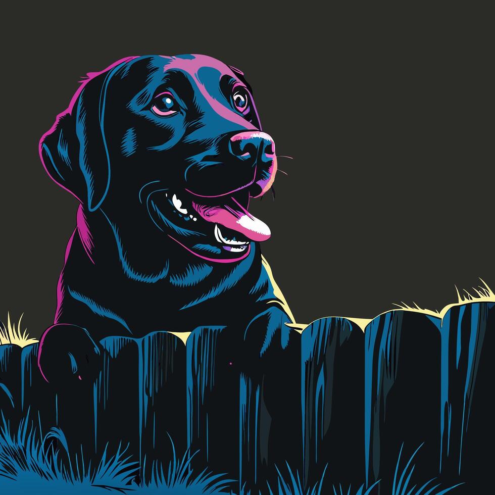 Black Lab over Fence, Neon Art vector