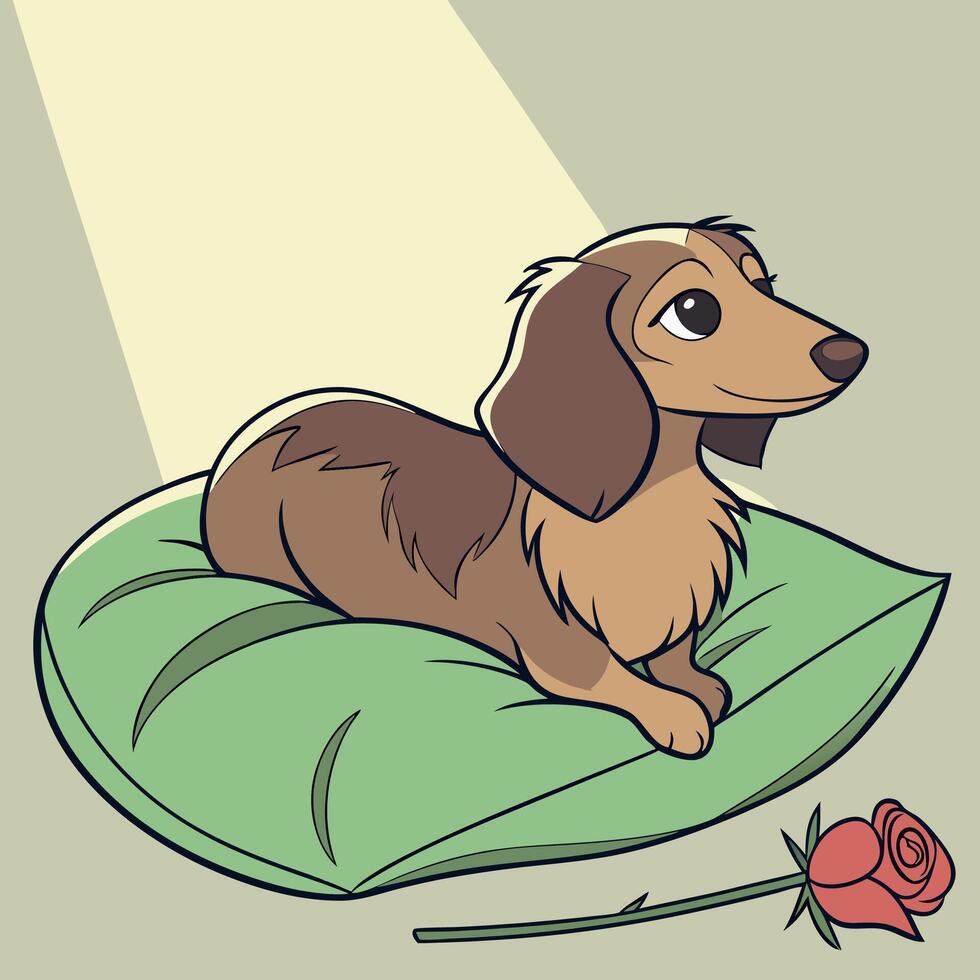 Dachshund on Pillow with Rose vector