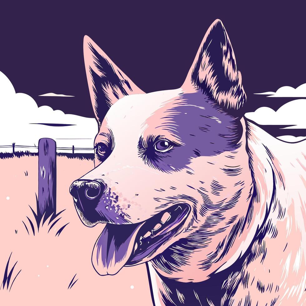 Australian Cattle Dog Portrait, Farm Scene vector