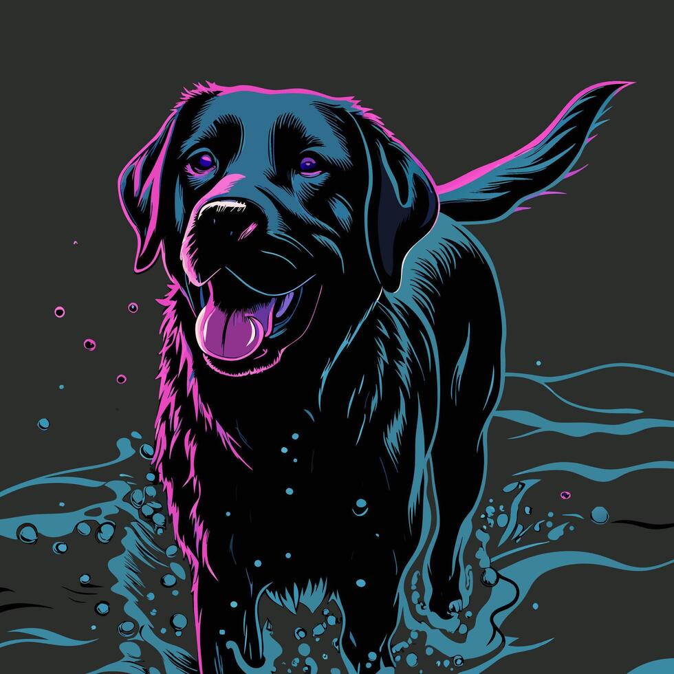 Neon Labrador Retriever in Water vector