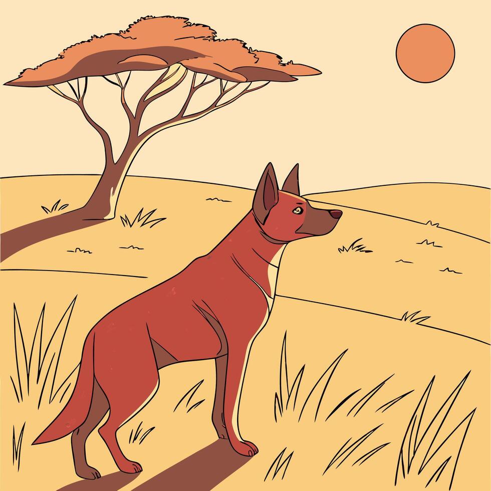Red Dog in African Savanna Landscape vector