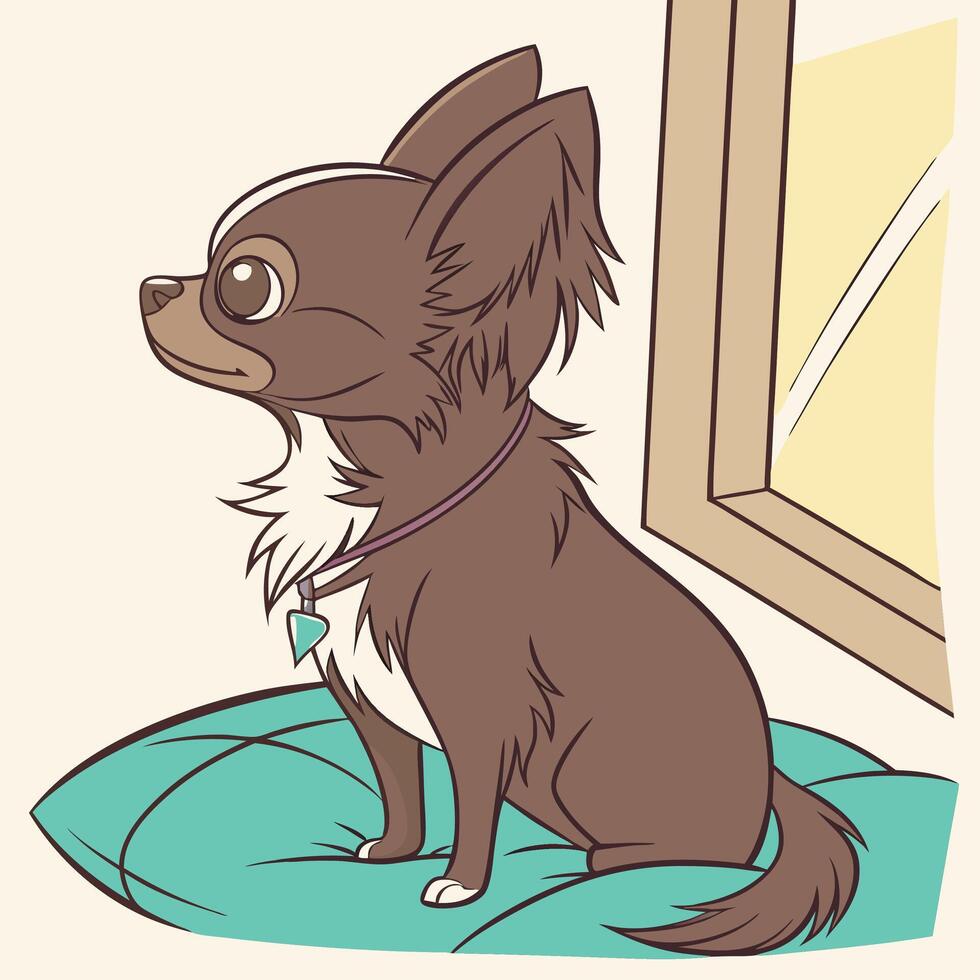Cute Chihuahua Dog Sitting by Window vector