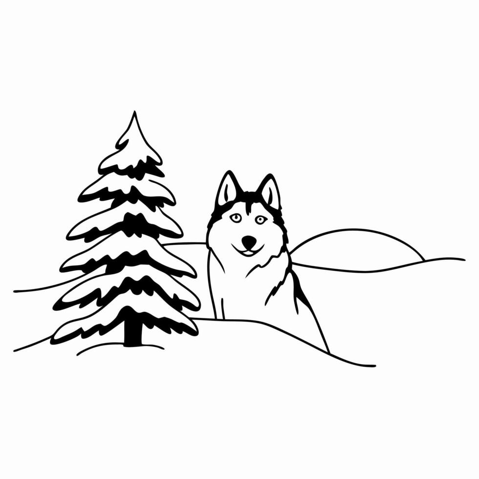 Husky Dog in Snowy Landscape Illustration vector