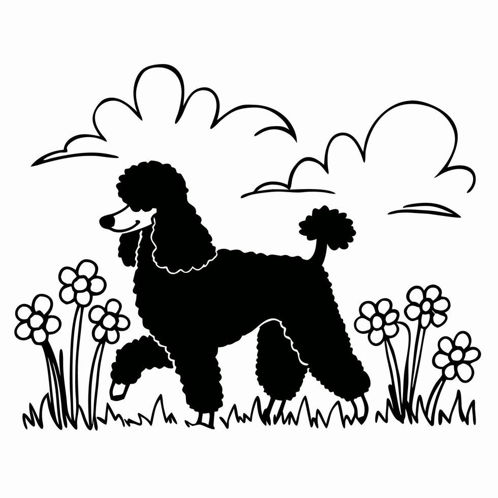 Black Poodle Silhouette in Flowers vector