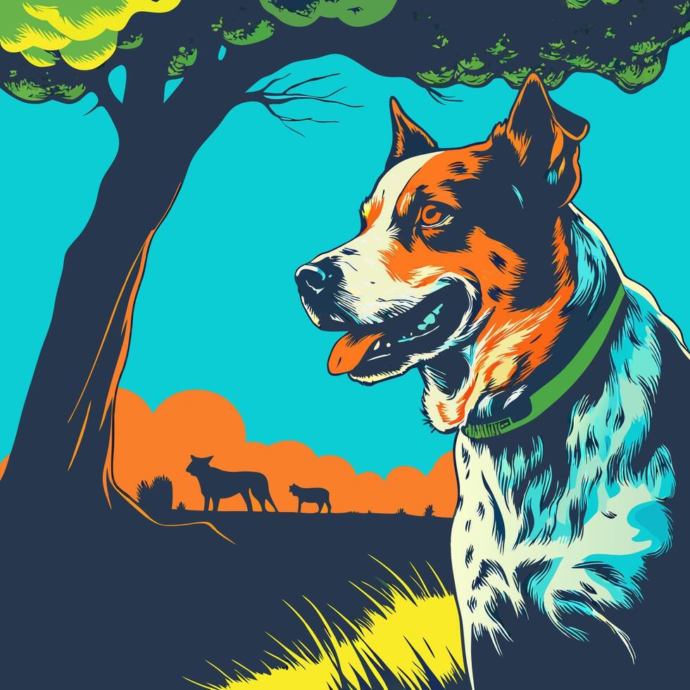 Australian Cattle Dog Under Tree vector