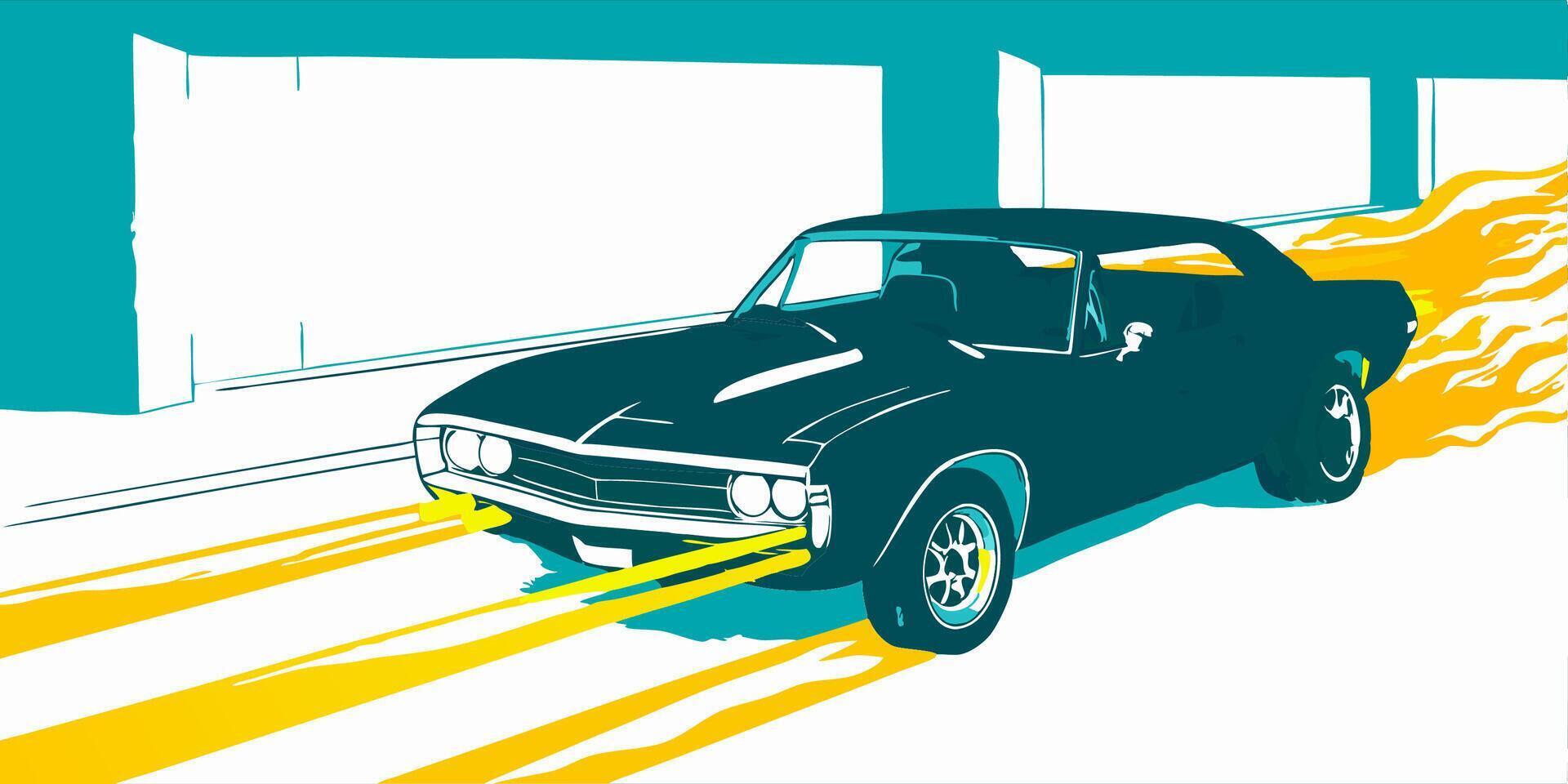 Fast Classic Muscle Car Speeding vector