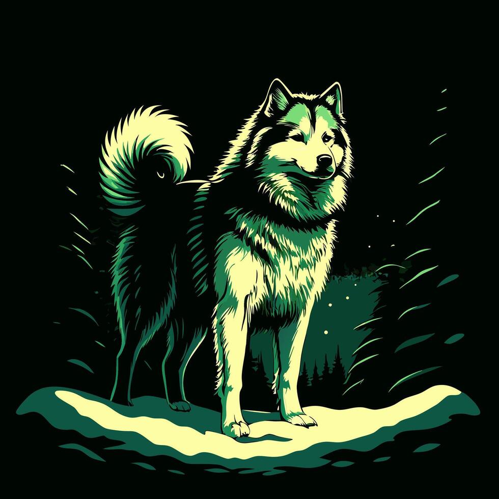 Alaskan Malamute in Snowy Woods vector