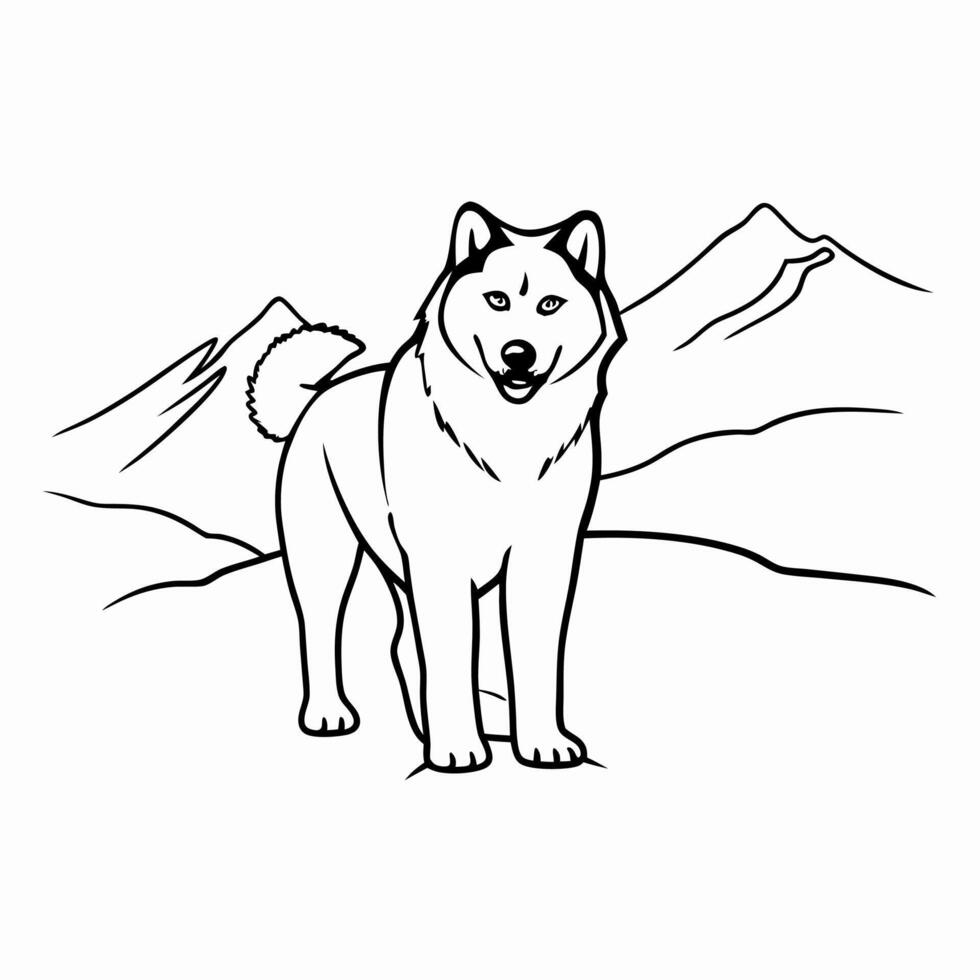 Alaskan Malamute Dog Mountain Outline vector