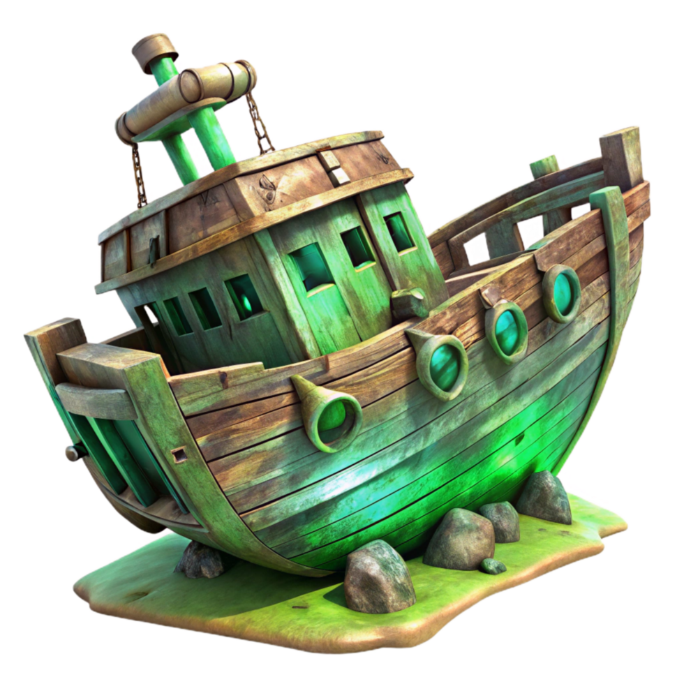 wonderful traditional Nebula Nomad Shipwreck Isolated with Green Accents genuine png