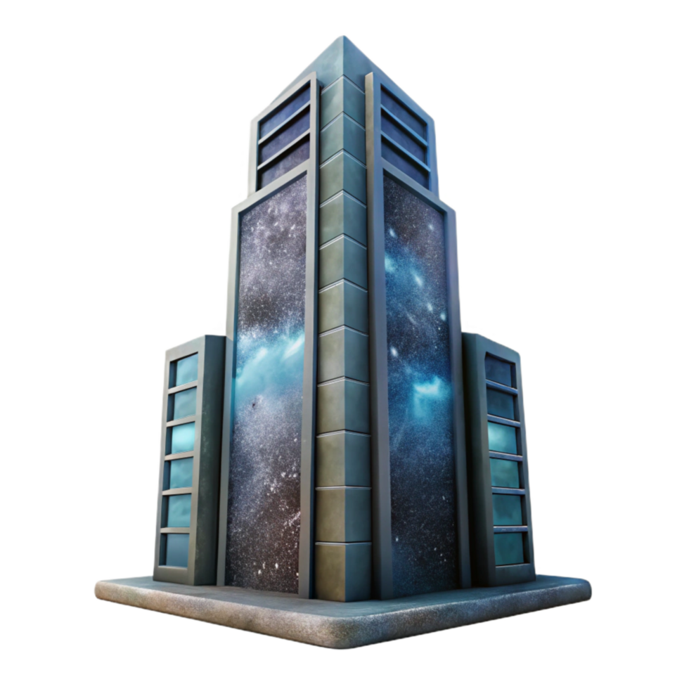 vibrant contemporary Nebula Skyscraper Transparent Background Side View Perspective premium png