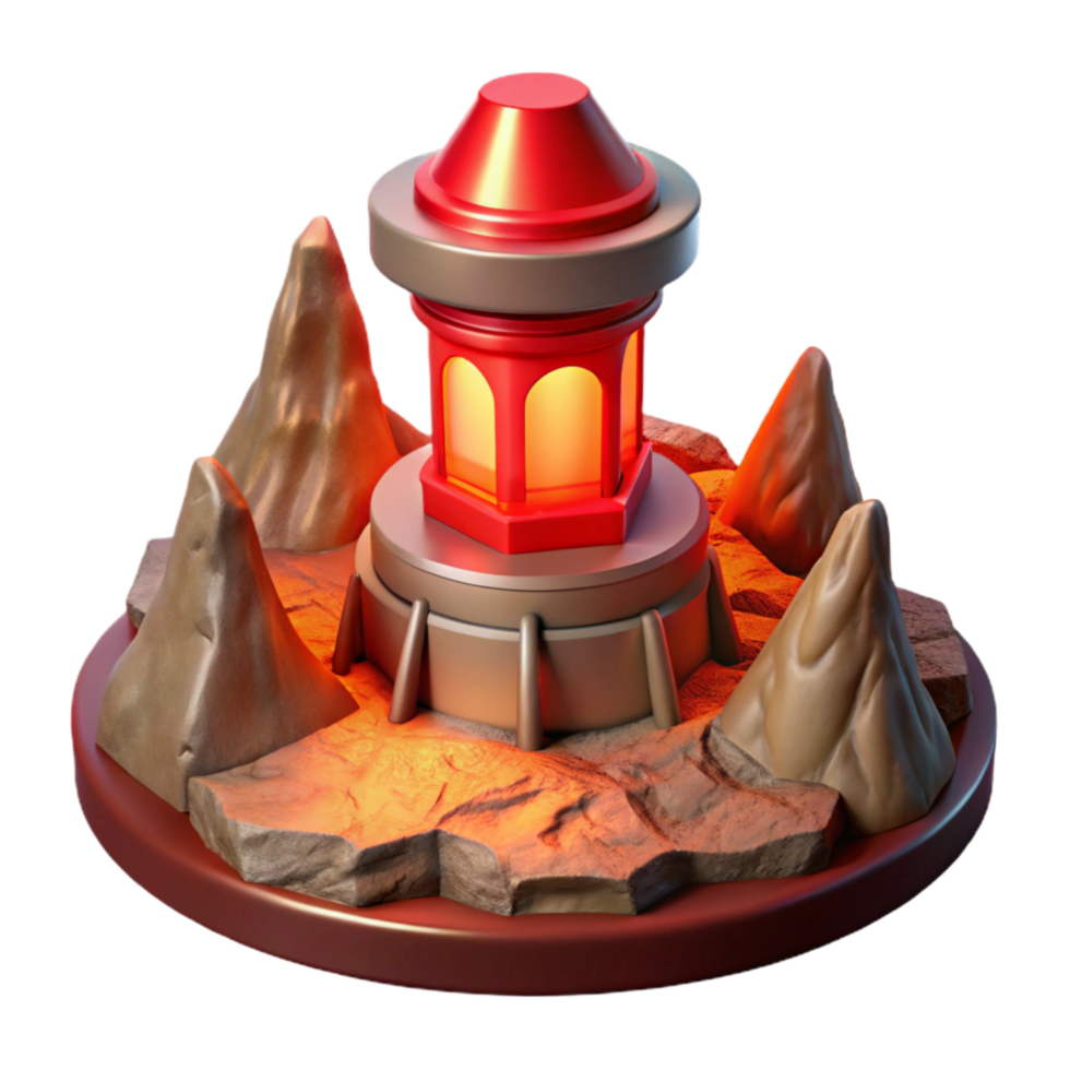 serene classic Red Lit Terraform Tower Cutout Alien Planet Landscape detailed png