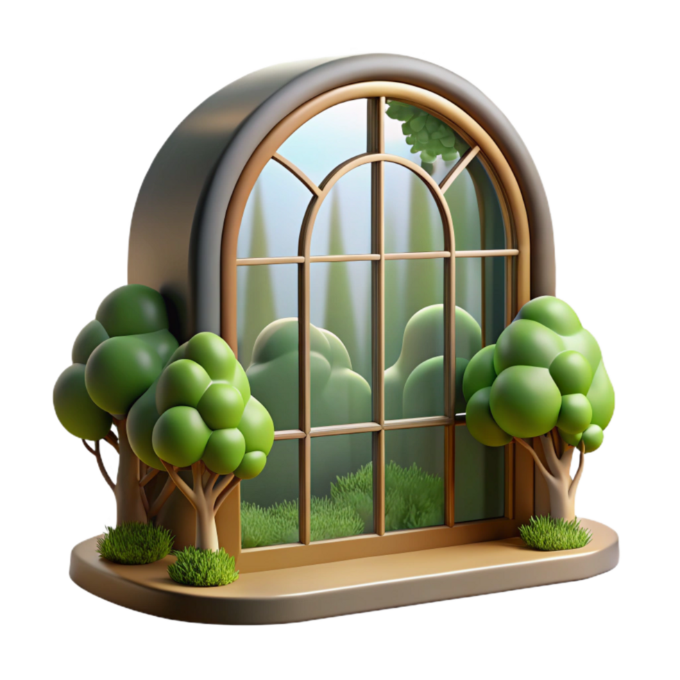 beautiful classic Reflected Trees in Distorted Window Pane Cutout authentic png