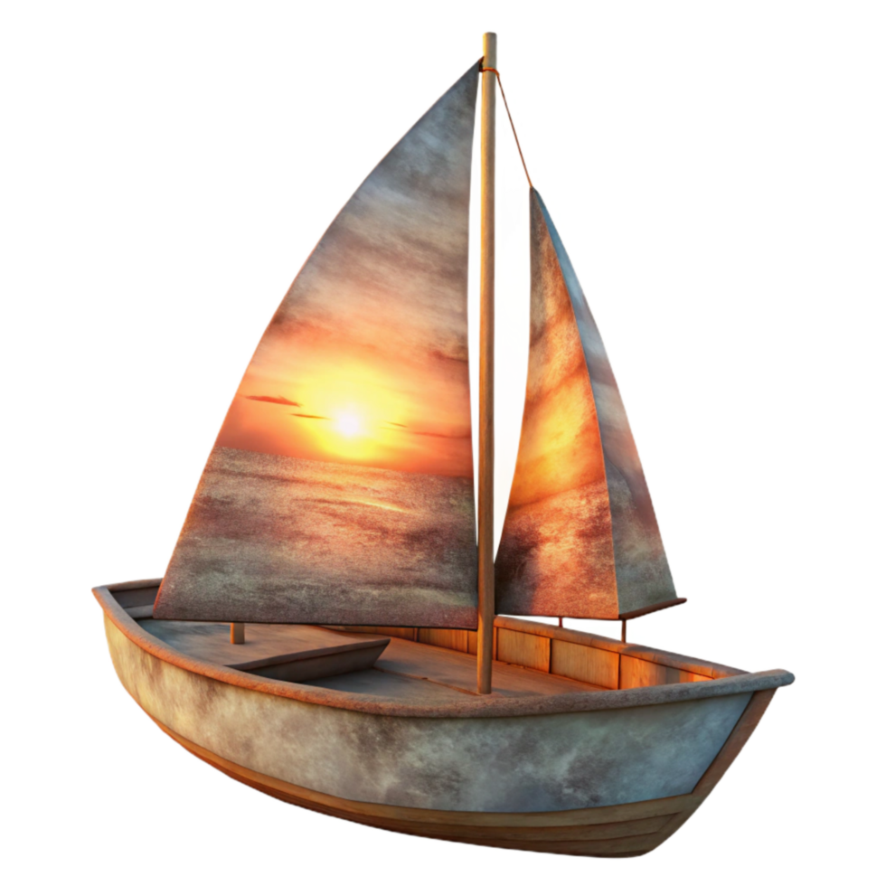 impressive rustic Sailboat at Sunset Isolated on Transparent Background Cutout genuine png