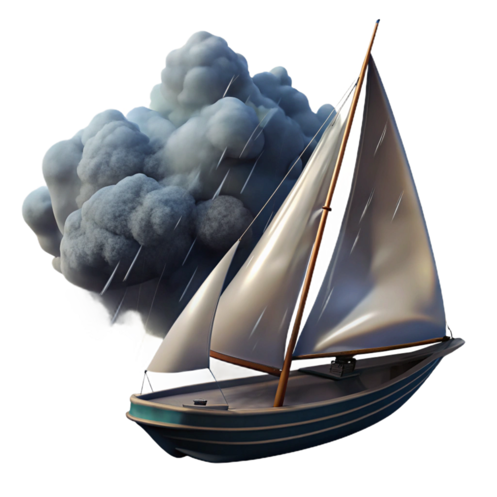 wonderful rustic Sailboat in Squall Transparent Background with Dark Clouds authentic png