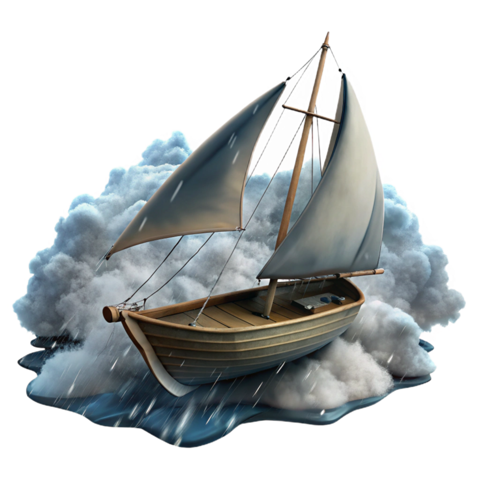 dramatic rustic Sailboat in Squall Transparent Background with Dark Clouds professional png