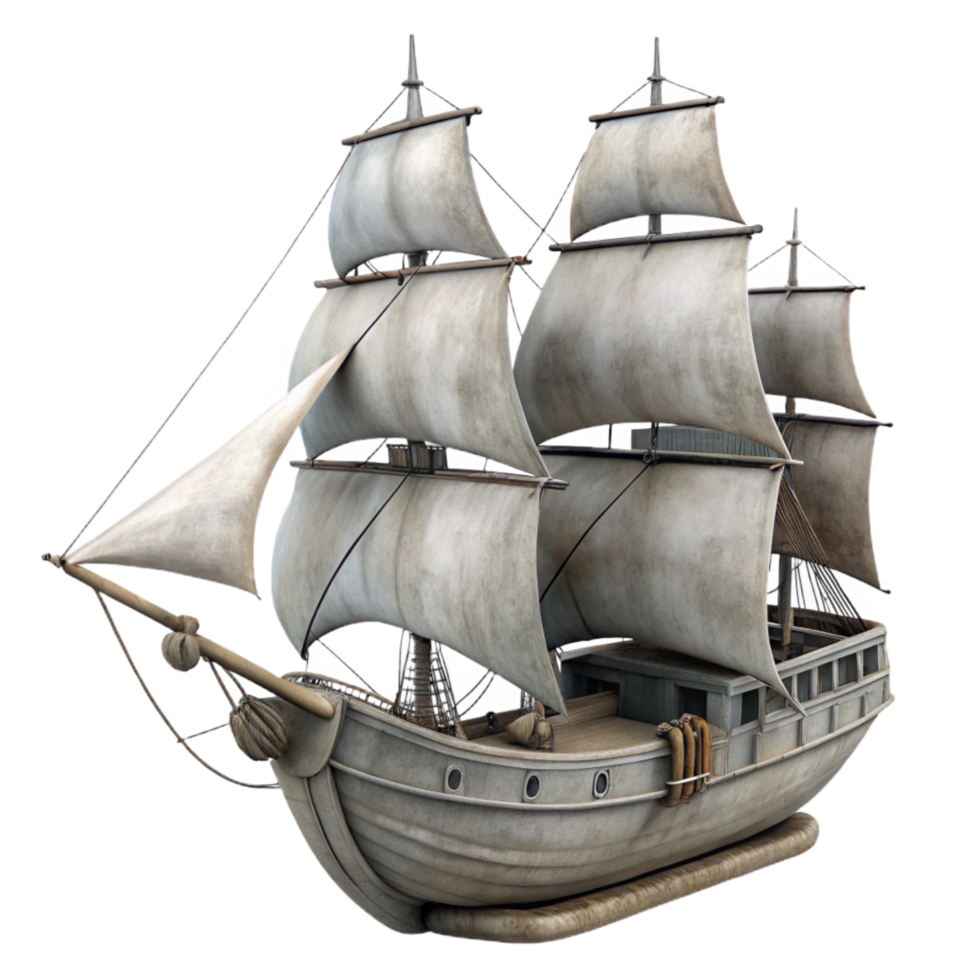 vibrant minimalist Sailing Ship at Anchor Under Grey Sky Isolated exclusive png
