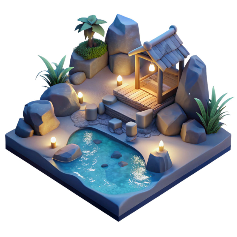 stunning traditional Secluded Cove Night Scene Cutout Luminous Water exclusive png