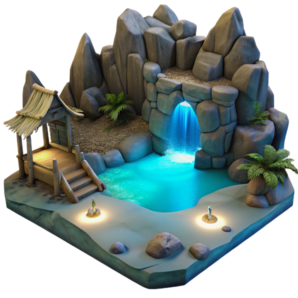wonderful abstract Secluded Cove Luminous Water Cutout Night Sky premium png