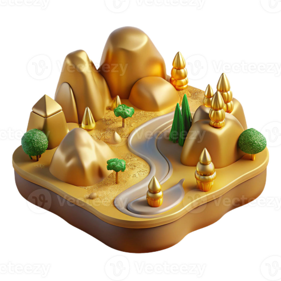 magnificent modern Stylized Gilded Valley Landscape Isolated on Transparent Background original png