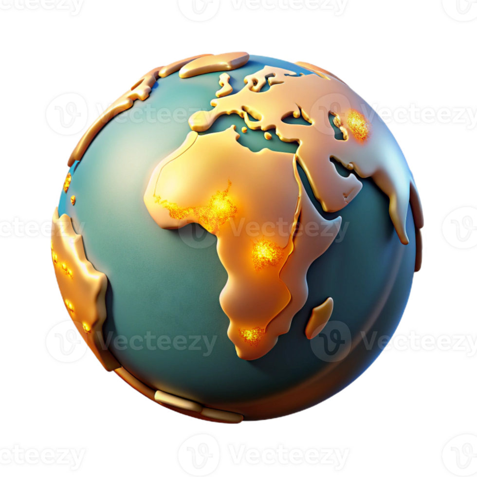 dramatic traditional Stylized Globe Map with Glowing Continents Cutout exclusive png