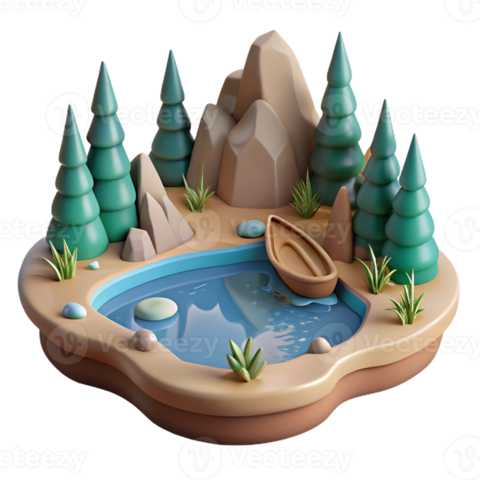 beautiful abstract Stylized Lake Scene Cutout with Soft Lighting original png