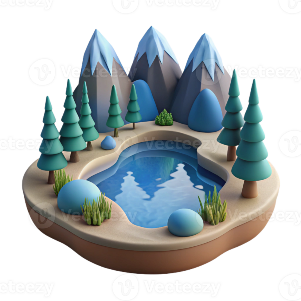 dramatic abstract Stylized Lake Scene Cutout with Soft Lighting high quality png