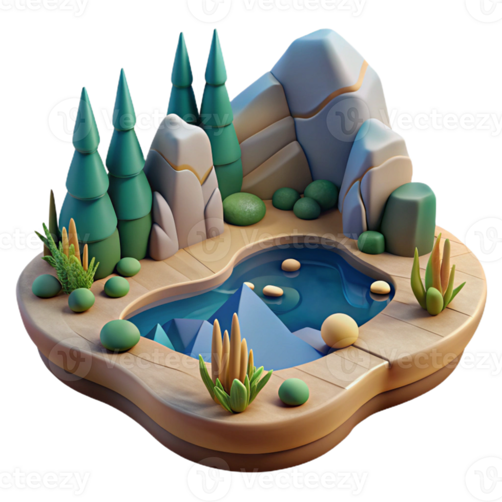 serene artistic Stylized Lake Scene Cutout with Soft Lighting authentic png