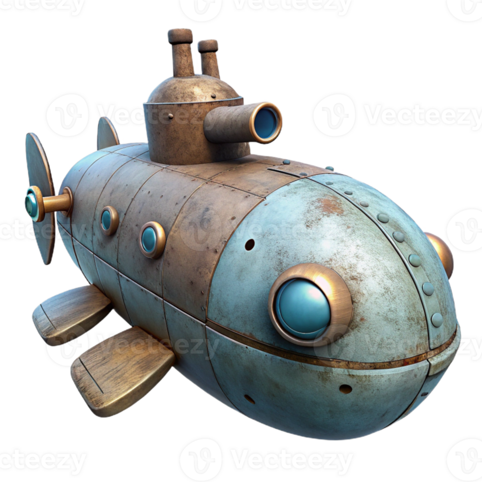 dramatic rustic Submarine Exploring Abyss Isolated Transparent Background detailed png