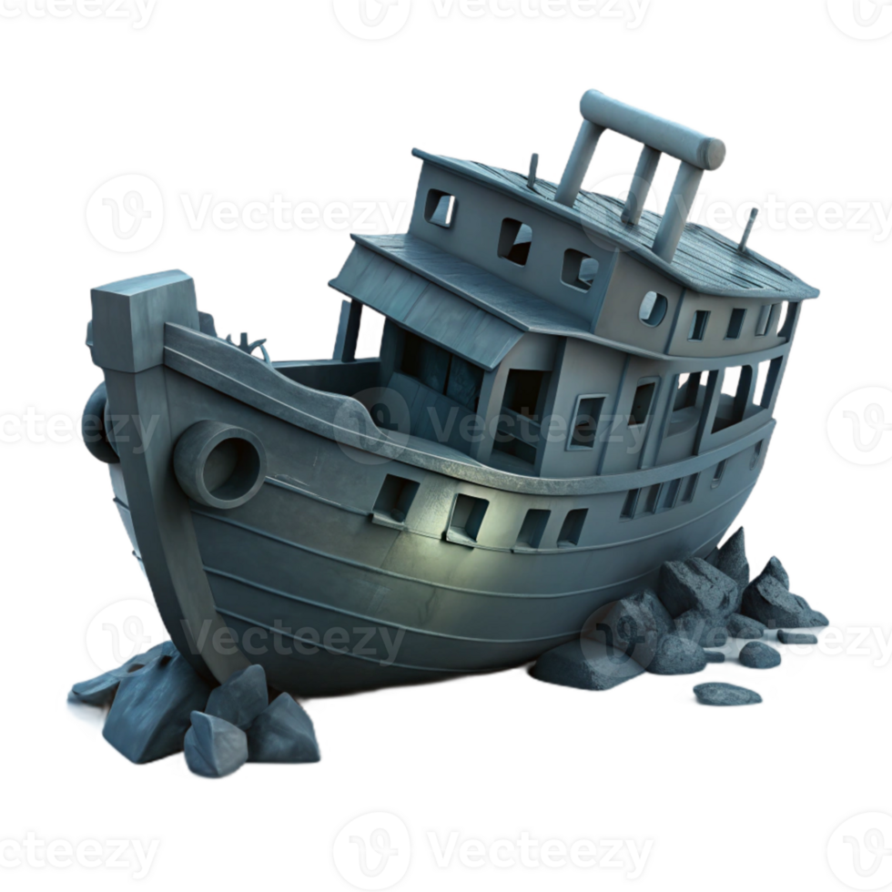stunning classic Sunken Shipwreck Silhouette Cutout Dark Background professional png