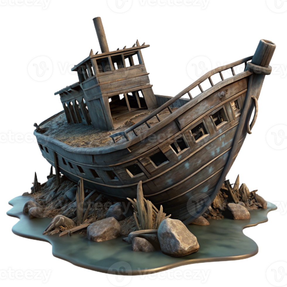 vibrant modern Sunken Shipwreck Silhouette Cutout Dark Background original png